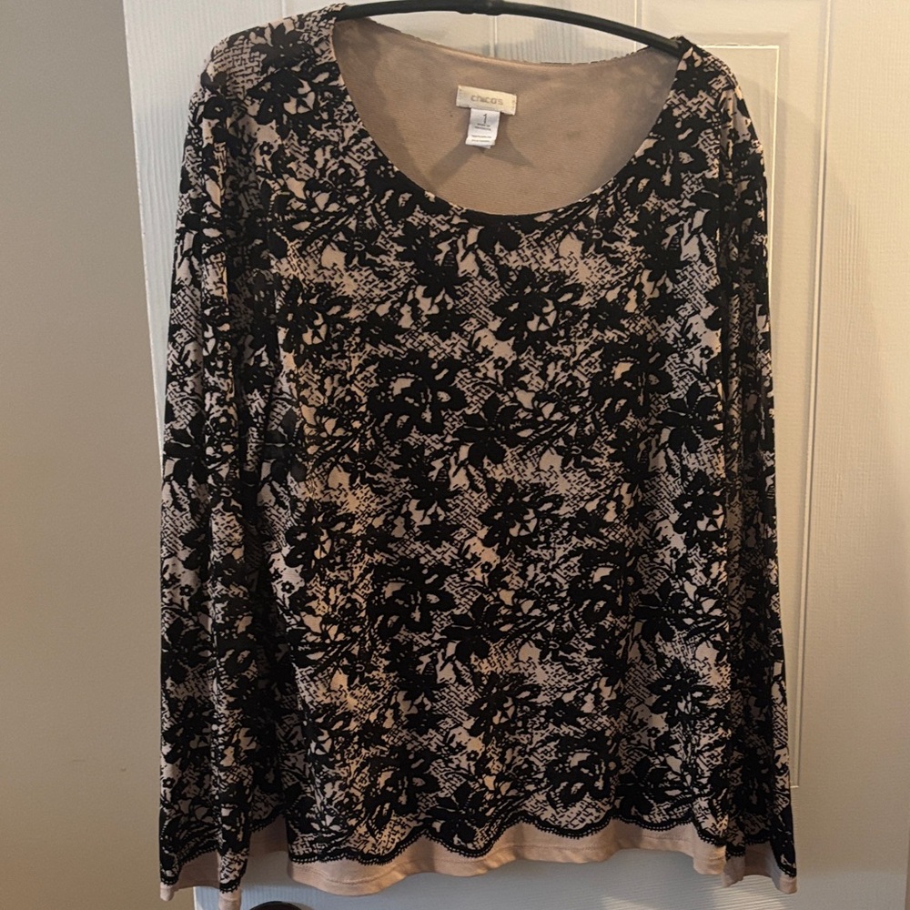 Chico's Black and Tan Floral Blouse